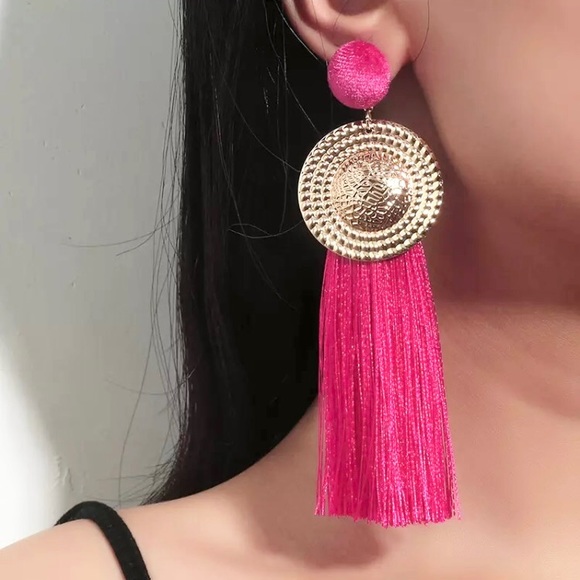 ๐NWT Pink Golden Tassel Ladies Earrings - Picture 6 of 6